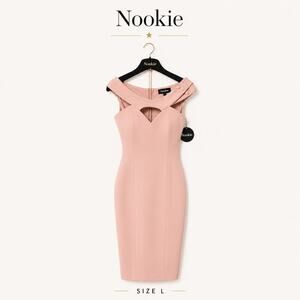 Nookie Hollywood Bodycon Midi Dress Blush Off Shoulder Scuba Large NWT